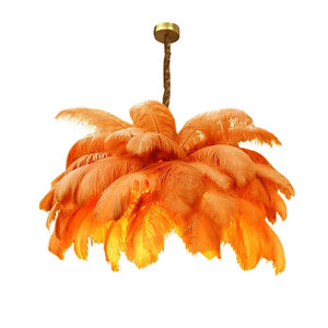 Jack Feather Chandelier Orange / D60cm 32 feathers / Hanging Chain|Warm light Modern Chandelier