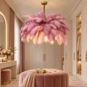 Jack Feather Chandelier Pink / D23.62" (60 cm) / Hanging Chain|Warm light Modern Chandelier