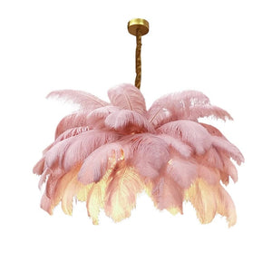 Jack Feather Chandelier Pink / D60cm 32 feathers / Hanging Chain|Warm light Modern Chandelier