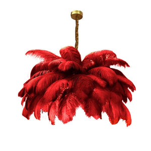 Jack Feather Chandelier Red / D60cm 32 feathers / Hanging Chain|Warm light Modern Chandelier