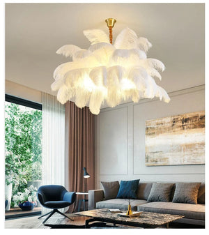 Jack Feather Chandelier White / D60cm 32 feathers / Hanging Chain|Warm light Modern Chandelier