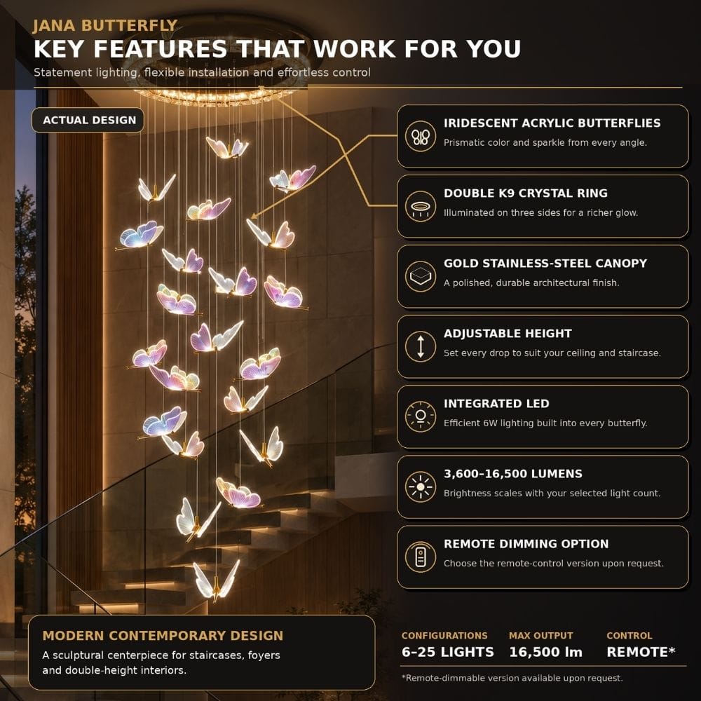 Jana Butterfly Staircase Chandelier Modern Chandelier
