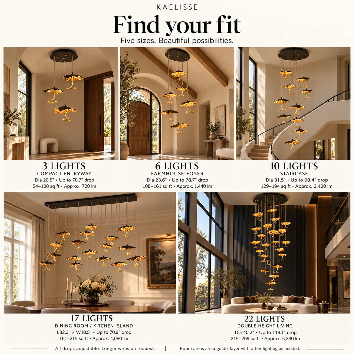Kaelisse Handcrafted Floral Staircase Chandelier Modern Chandelier