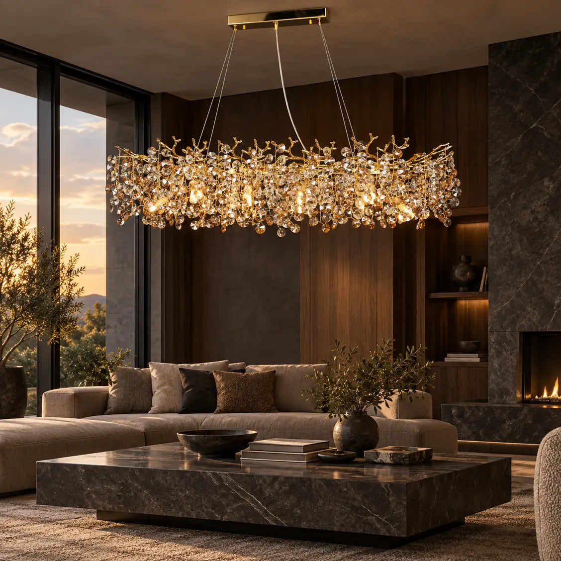Ketaki Linear Crystal Chandelier Modern Chandelier