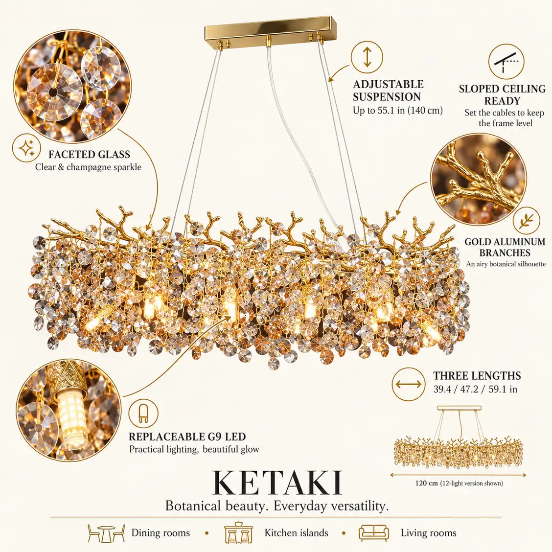 Ketaki Linear Crystal Chandelier Modern Chandelier