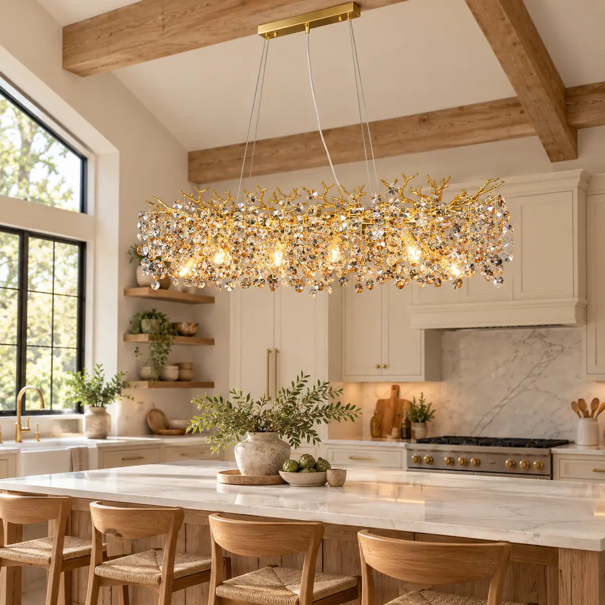 Ketaki Linear Crystal Chandelier 39.37" (100cm) / Warm White 3000K Modern Chandelier