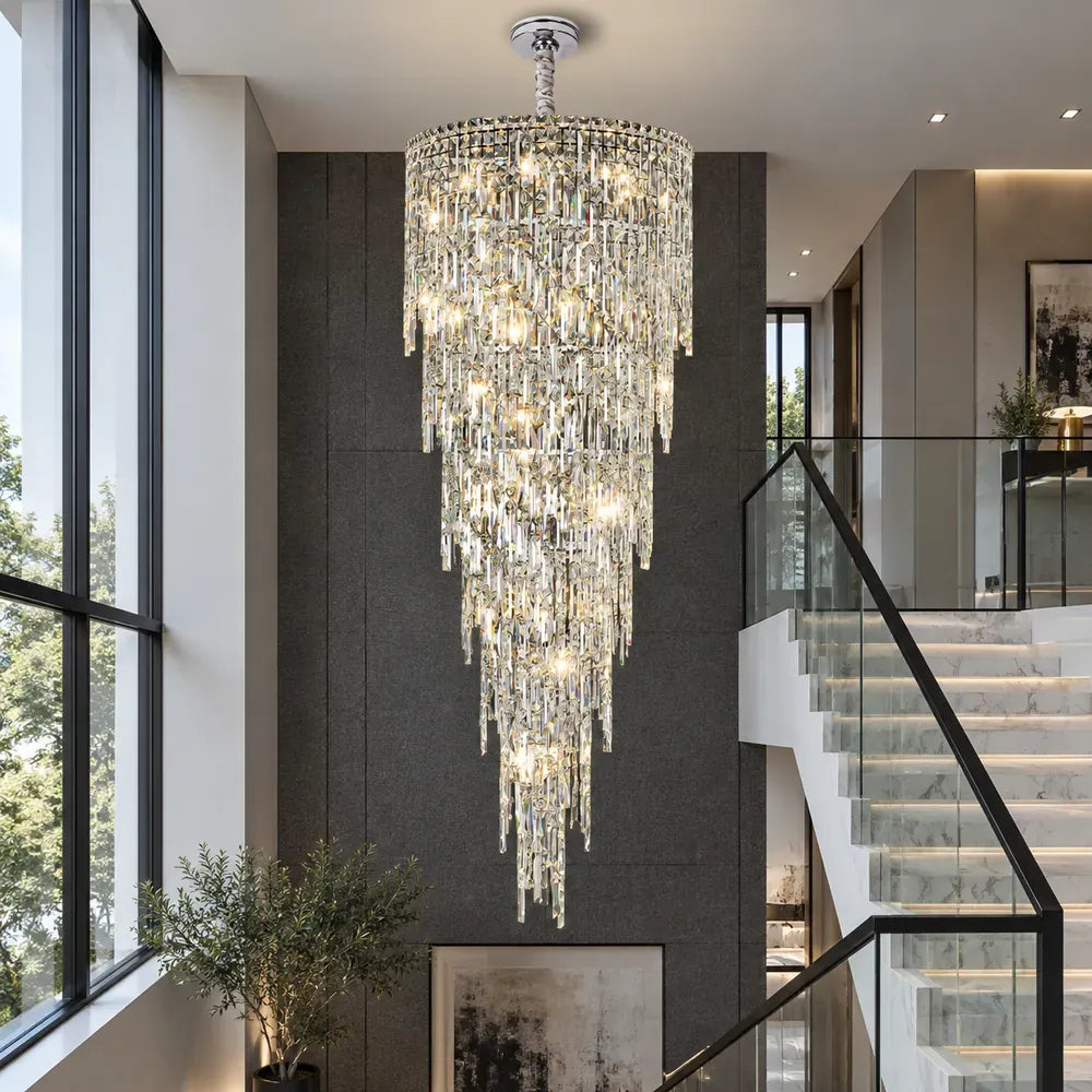 Large Crystal Entryway Chandelier Chrome / H59.1'' (150cm) / Warm White 3000K Modern Chandelier