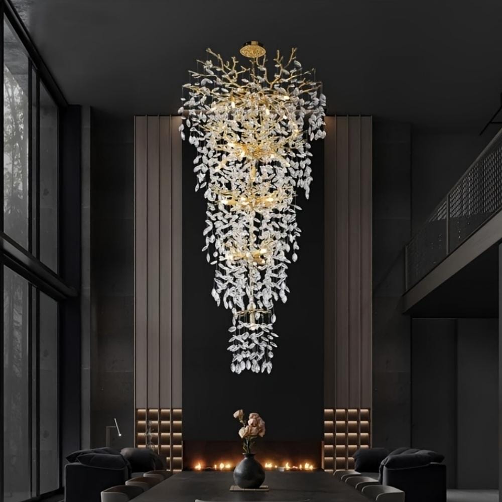 Laya Crystal Chandelier for High Ceiling Modern Chandelier