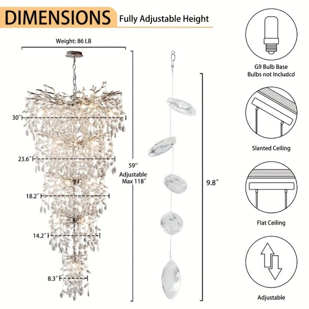 Laya Crystal Chandelier for High Ceiling Modern Chandelier