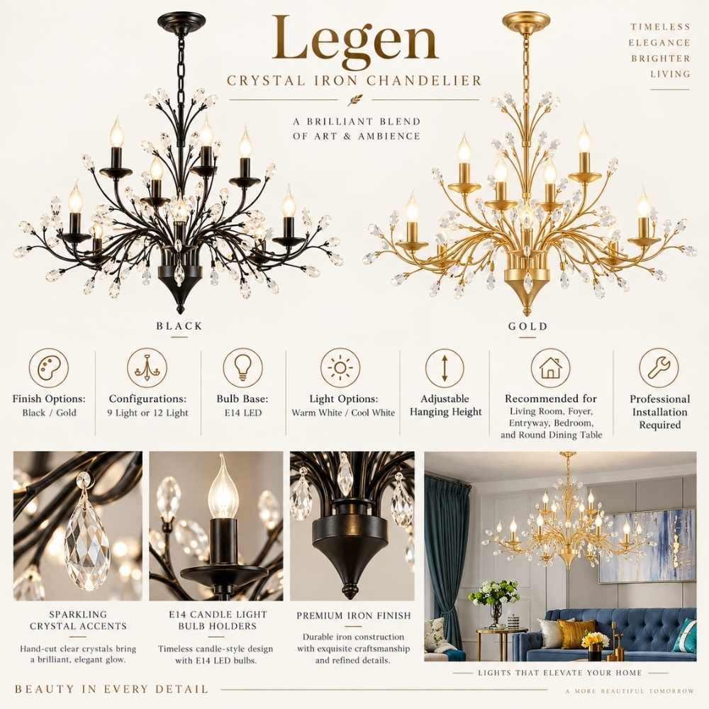 Legen Crystal Iron Chandelier Modern Chandelier