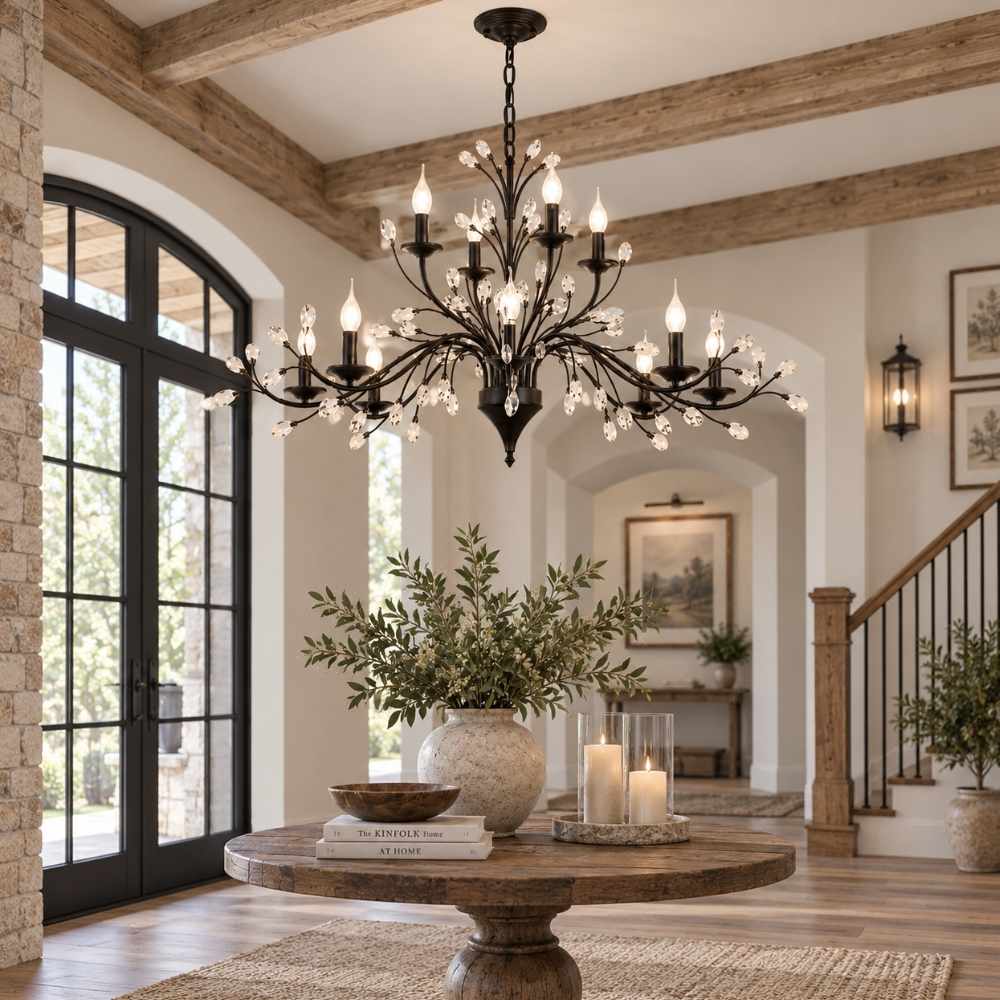 Legen Crystal Iron Chandelier Black / 9 / Warm Light 2700K Modern Chandelier