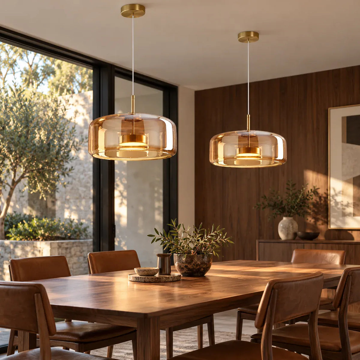 Lindy Globe Glass Pendant Light A / Cognac / Warm White 3000K Modern Chandelier