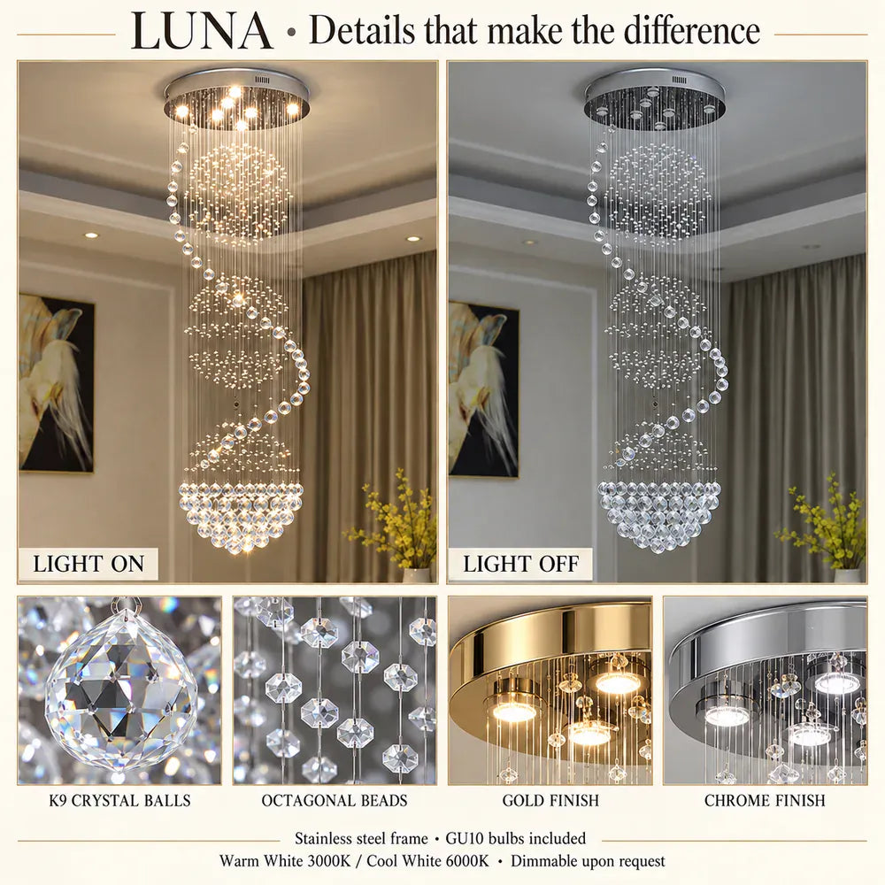 Luna Crystal Staircase Chandelier Modern Chandelier