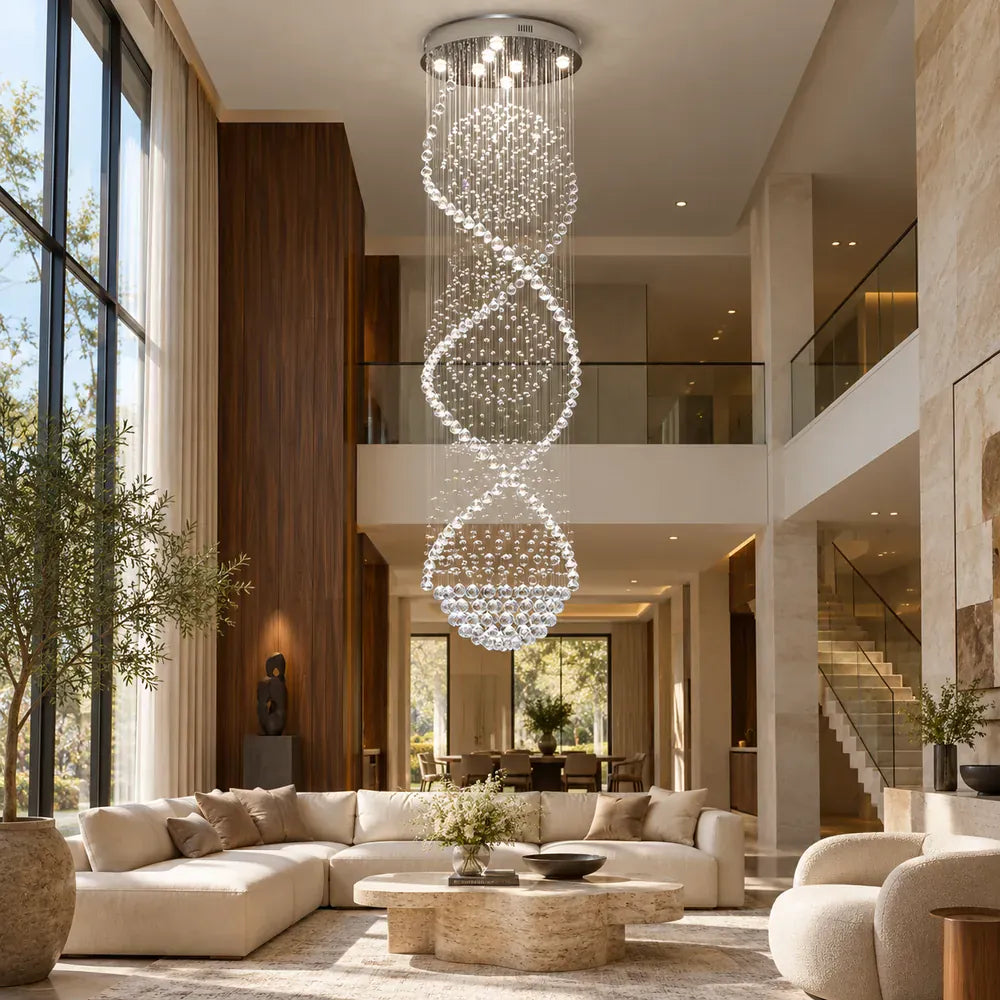 Luna Crystal Staircase Chandelier Chrome / Warm Light 3000K / H70.87" (180 cm) Modern Chandelier