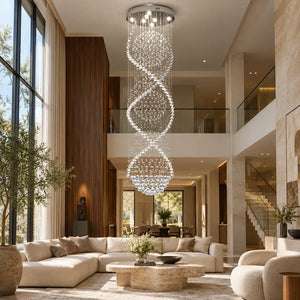 Luna Crystal Staircase Chandelier Chrome / Warm Light 3000K / H70.87" (180 cm) Modern Chandelier