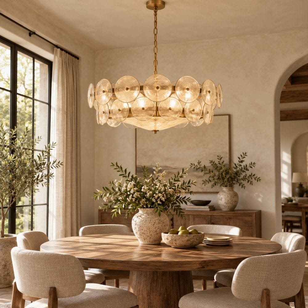 Lunessa Modern Glass Disc Chandelier Beige / D23.6" (60 cm) / Warm Light 2700K Modern Chandelier