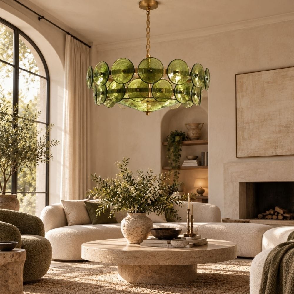 Lunessa Modern Glass Disc Chandelier Green / D23.6" (60 cm) / Warm Light 2700K Modern Chandelier