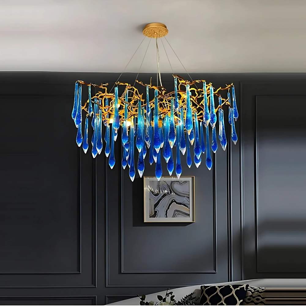 Lyra Crystal Branch Chandelier 60cm / Blue / Warm White 3000K Modern Chandelier