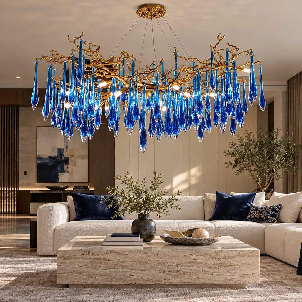 Lyra Crystal Branch Chandelier Blue / 23.62" (60 cm) / Warm White 3000K Modern Chandelier