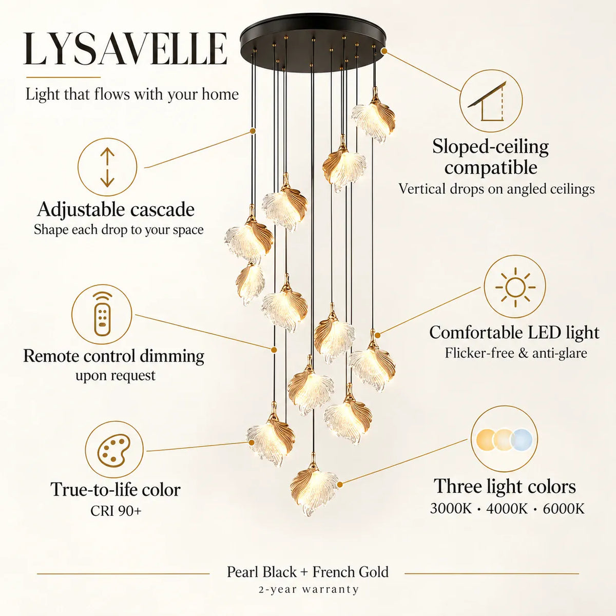 Lysavelle Glass Petal Staircase Chandelier Modern Chandelier