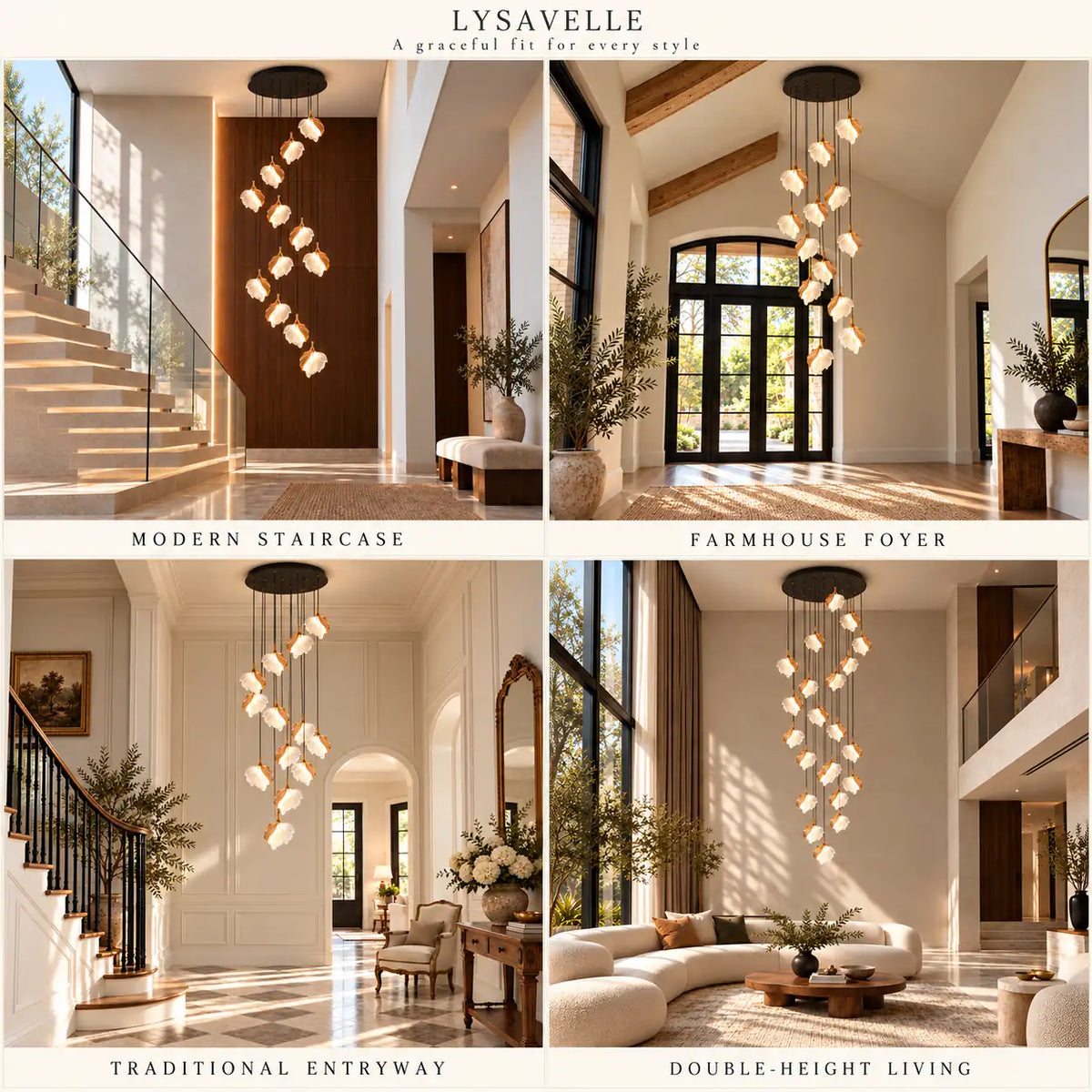 Lysavelle Glass Petal Staircase Chandelier Modern Chandelier