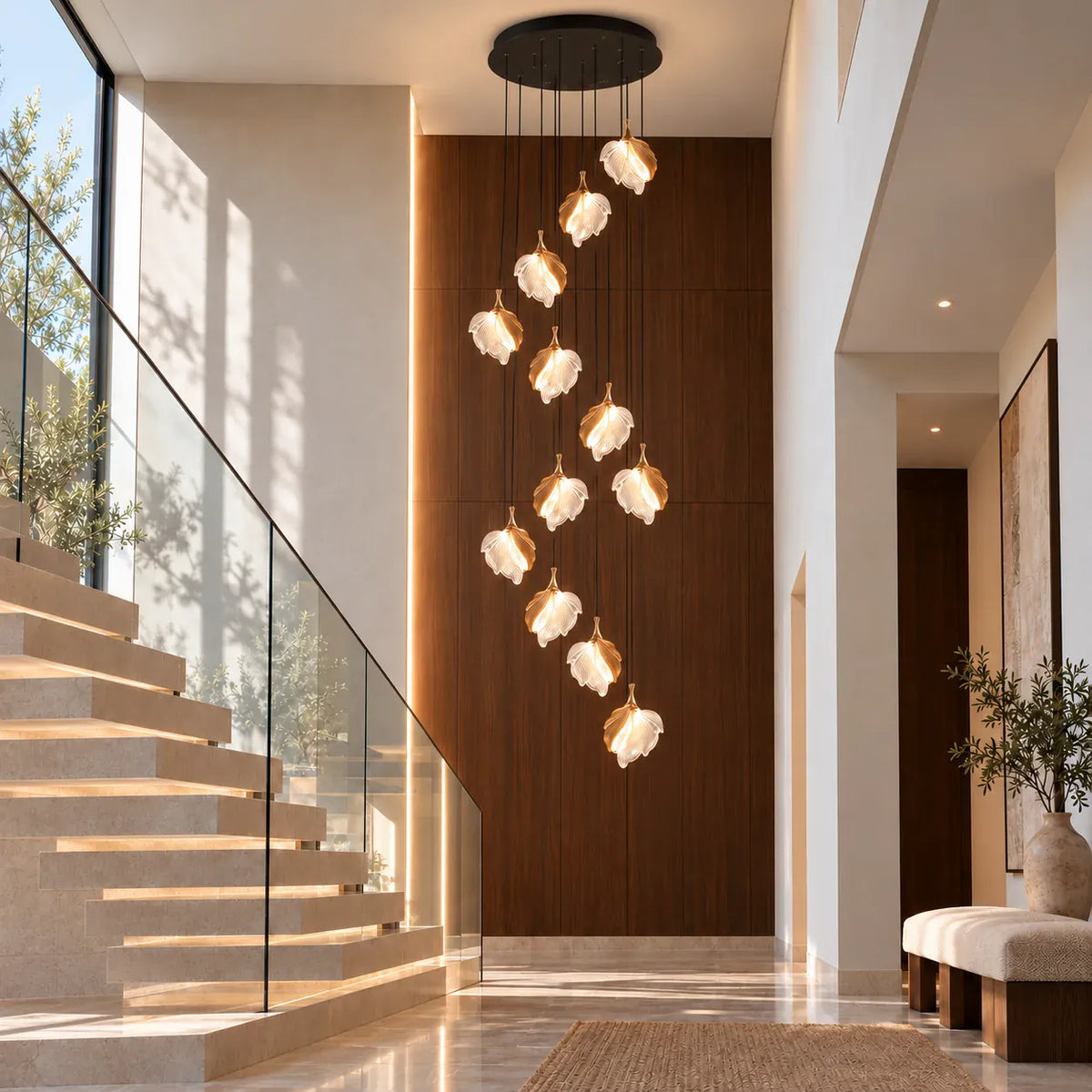 Lysavelle Glass Petal Staircase Chandelier Modern Chandelier