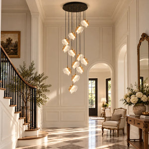 Lysavelle Glass Petal Staircase Chandelier 13 / Warm White 3000K Modern Chandelier