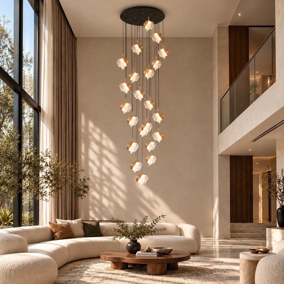 Lysavelle Glass Petal Staircase Chandelier 25 / Warm White 3000K Modern Chandelier