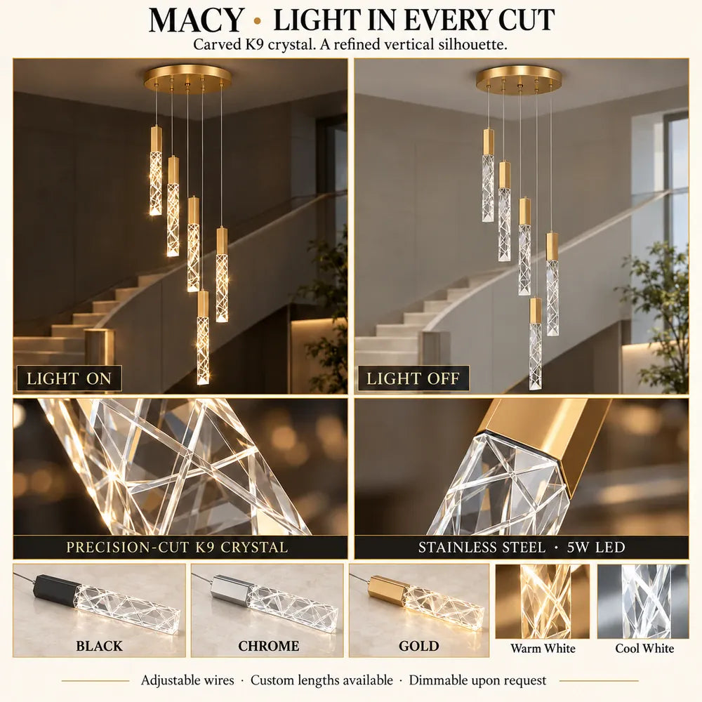 Macy Simple Crystal Staircase Chandelier Modern Chandelier