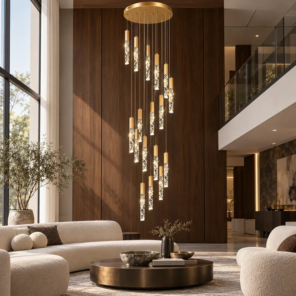 Macy Simple Crystal Staircase Chandelier Gold / 5 / Warm White 3000K Modern Chandelier