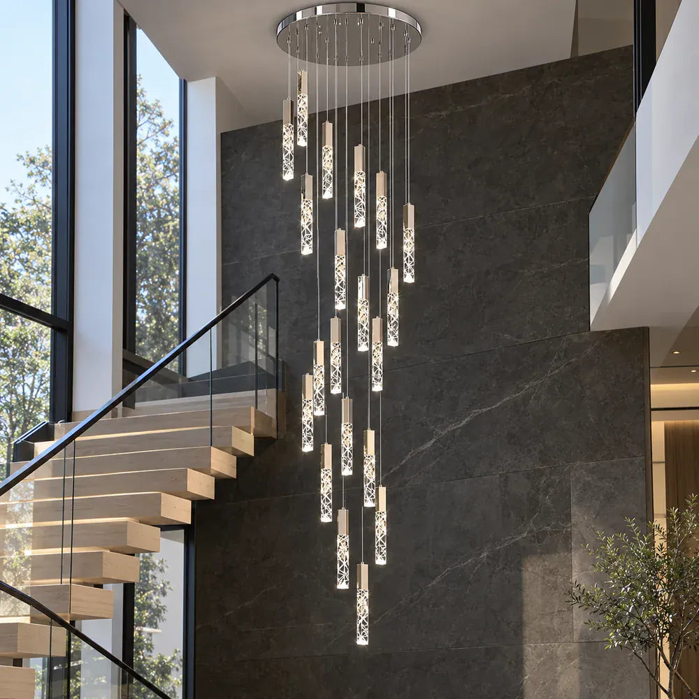 Macy Simple Crystal Staircase Chandelier Silver / 5 / Warm White 3000K Modern Chandelier