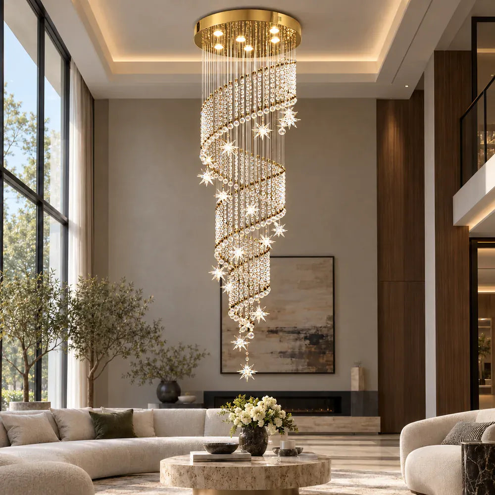 Maize Crystal Stairwell Chandelier Gold / H70.9" (180 cm) / Warm White 3000K Modern Chandelier