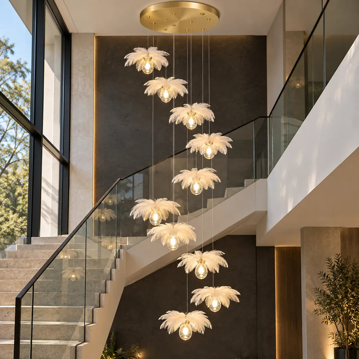 Marie Pendant Staircase Chandelier 10 / Warm Light 2700K Modern Chandelier