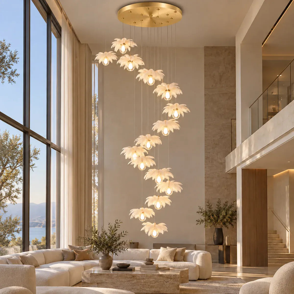 Marie Pendant Staircase Chandelier 15 / Warm Light 2700K Modern Chandelier
