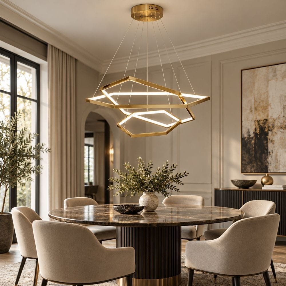 Maya Gold Hexagon Chandelier Modern Chandelier