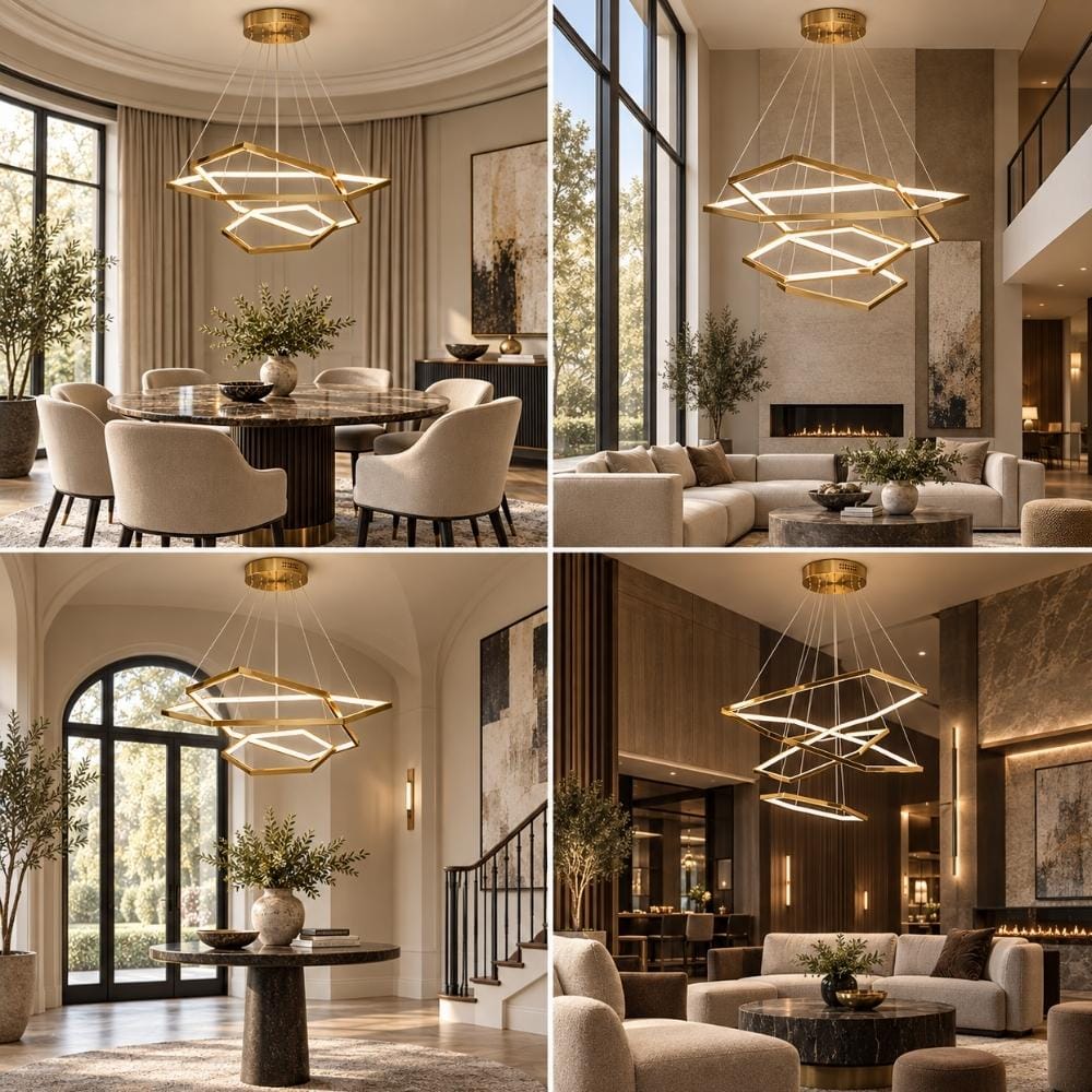Maya Gold Hexagon Chandelier Modern Chandelier