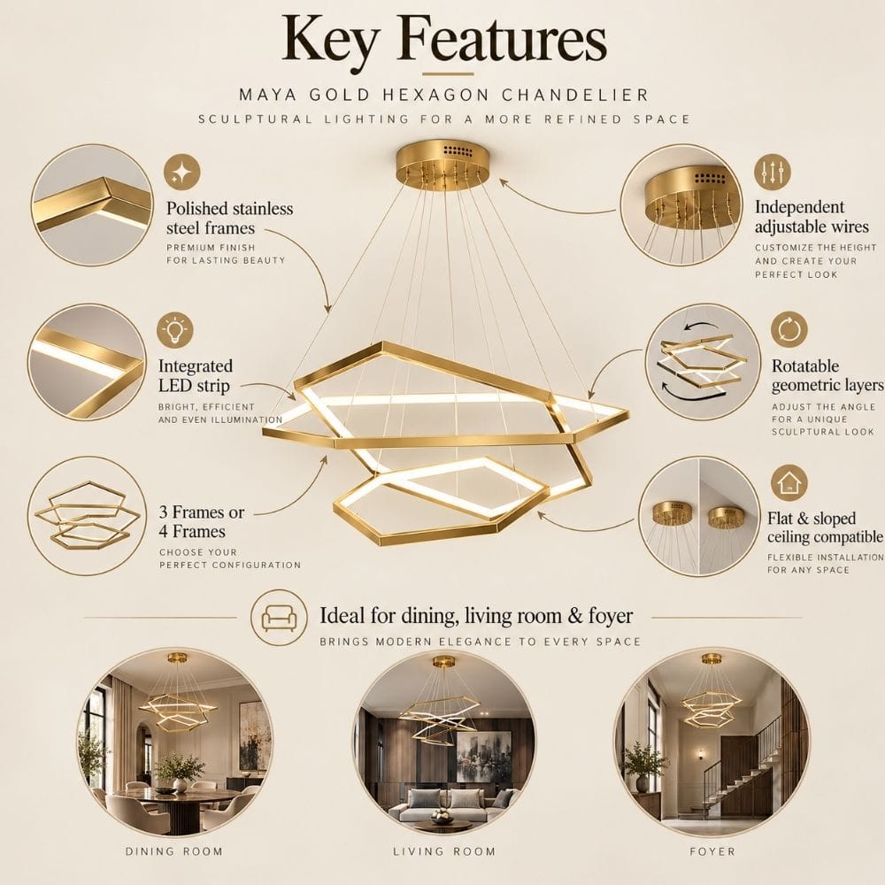 Maya Gold Hexagon Chandelier Modern Chandelier