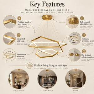 Maya Gold Hexagon Chandelier Modern Chandelier
