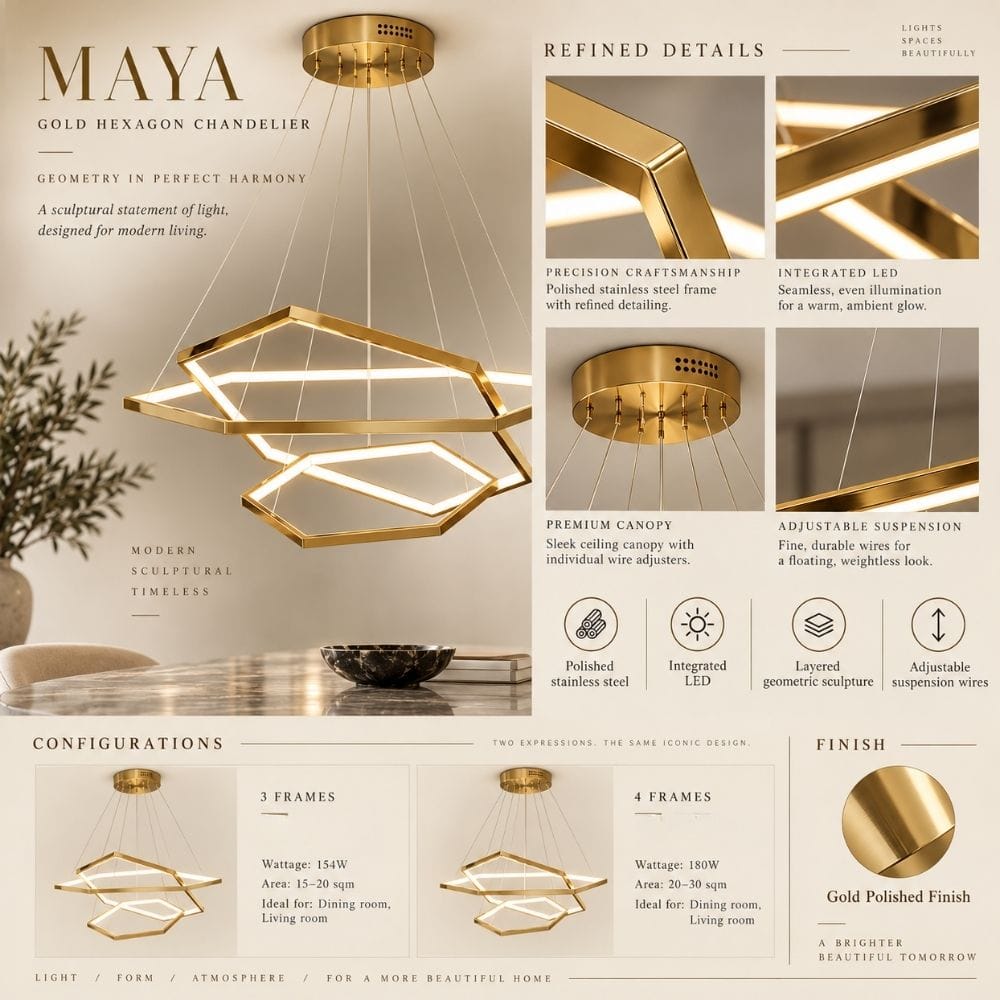Maya Gold Hexagon Chandelier Modern Chandelier