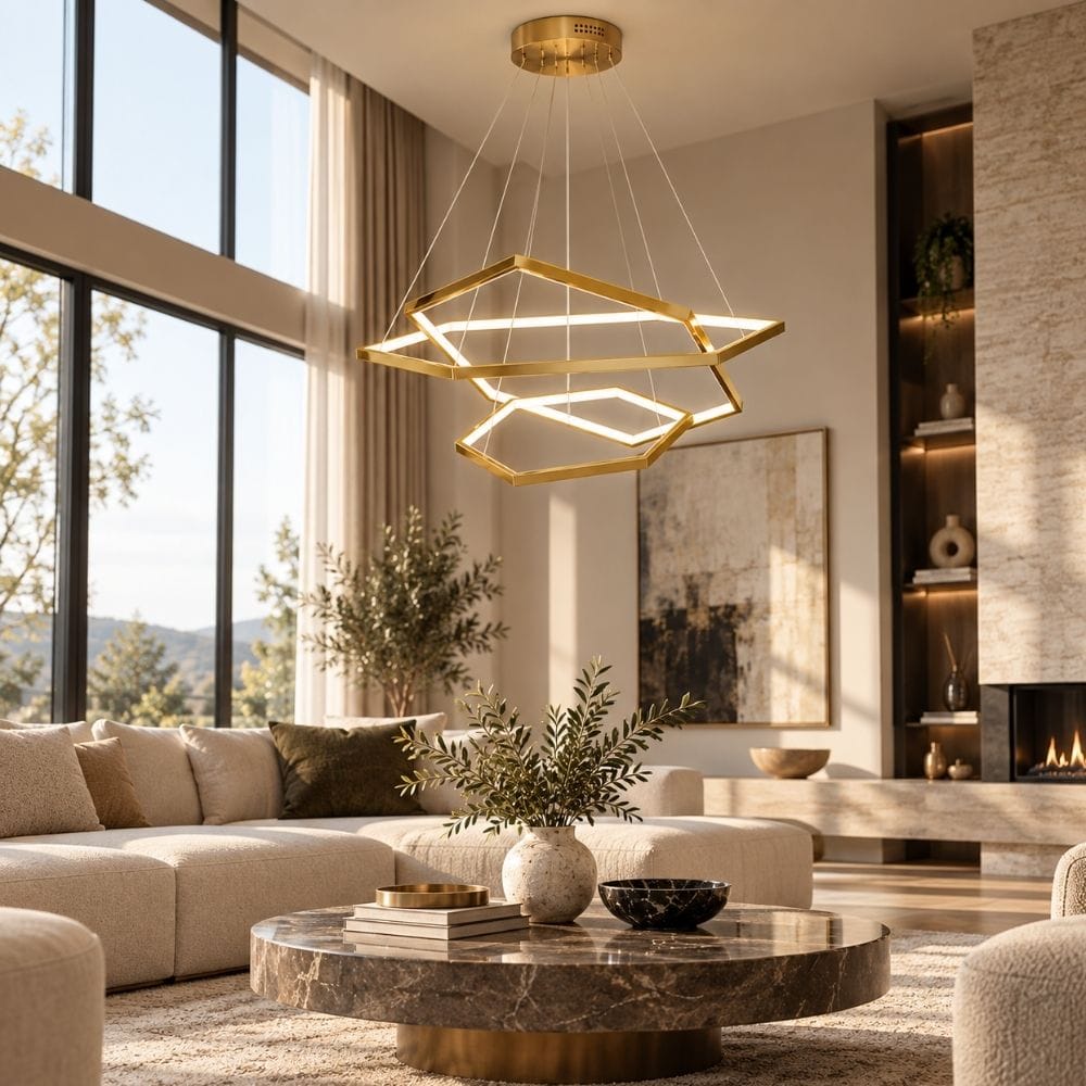 Maya Gold Hexagon Chandelier 3 / Warm White 3000K Modern Chandelier