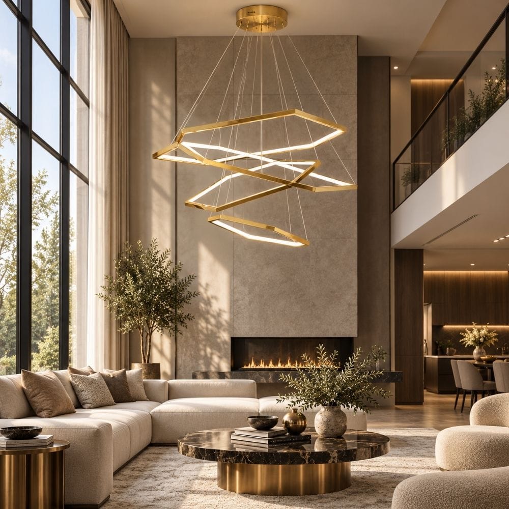 Maya Gold Hexagon Chandelier 4 / Warm White 3000K Modern Chandelier