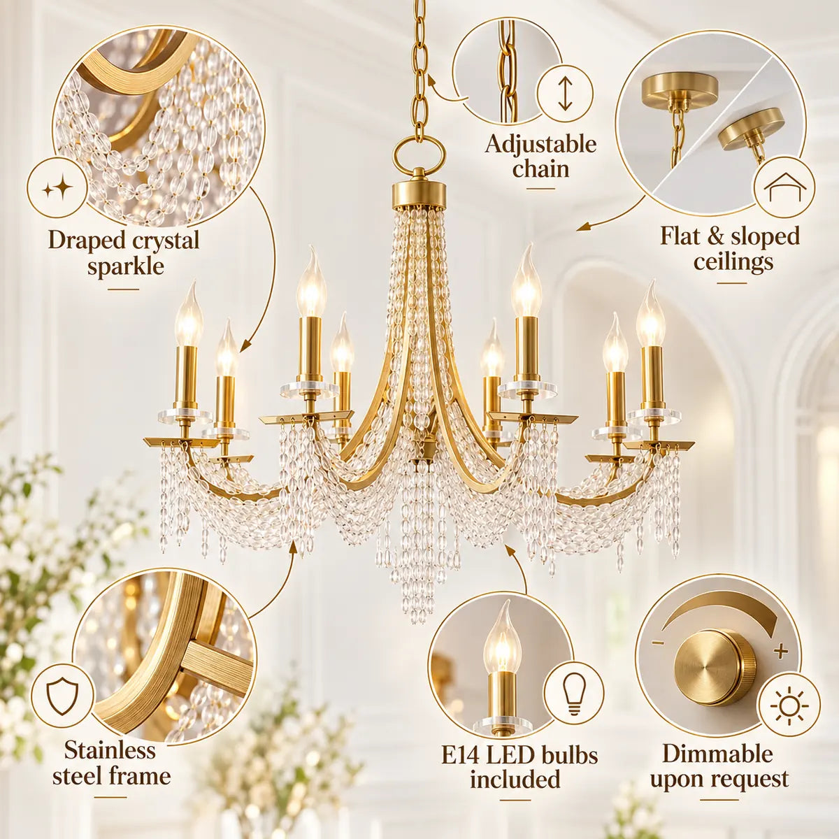 Mikel Candle Crystal Chandelier Modern Chandelier