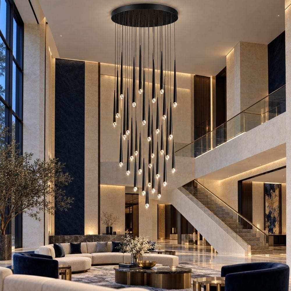 Mira Staircase Pendant Chandelier Black / 6 / Warm White 3000K Modern Chandelier