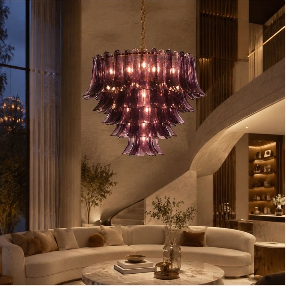 Mireva Tiered Glass Chandelier Brass / 4-Layer / Purple Modern Chandelier