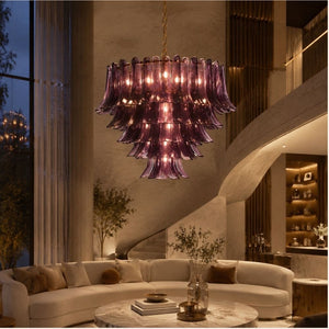 Mireva Tiered Glass Chandelier Brass / 4-Layer / Purple Modern Chandelier