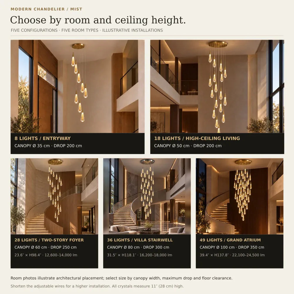 Mist Crystal Staircase Chandelier Modern Chandelier