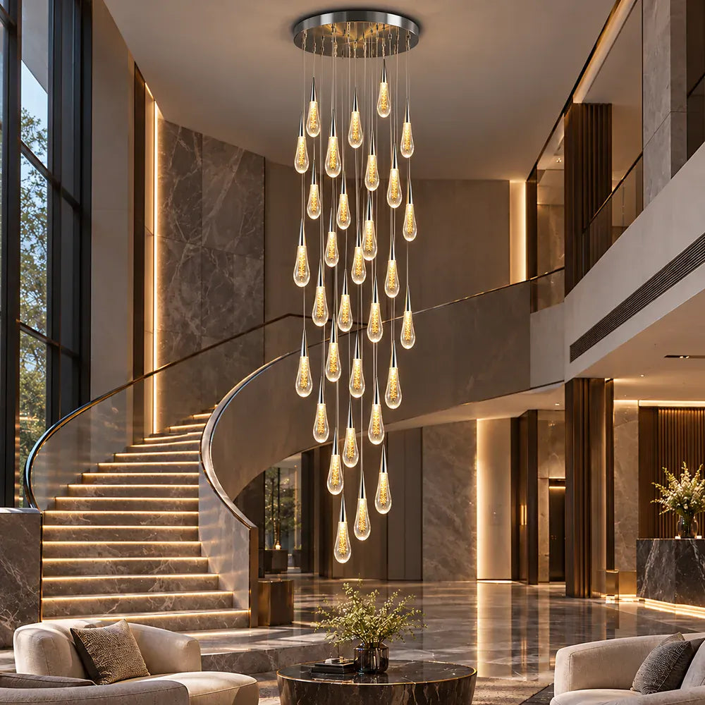 Mist Crystal Staircase Chandelier Chrome / 8 / Warm White 3000K Modern Chandelier
