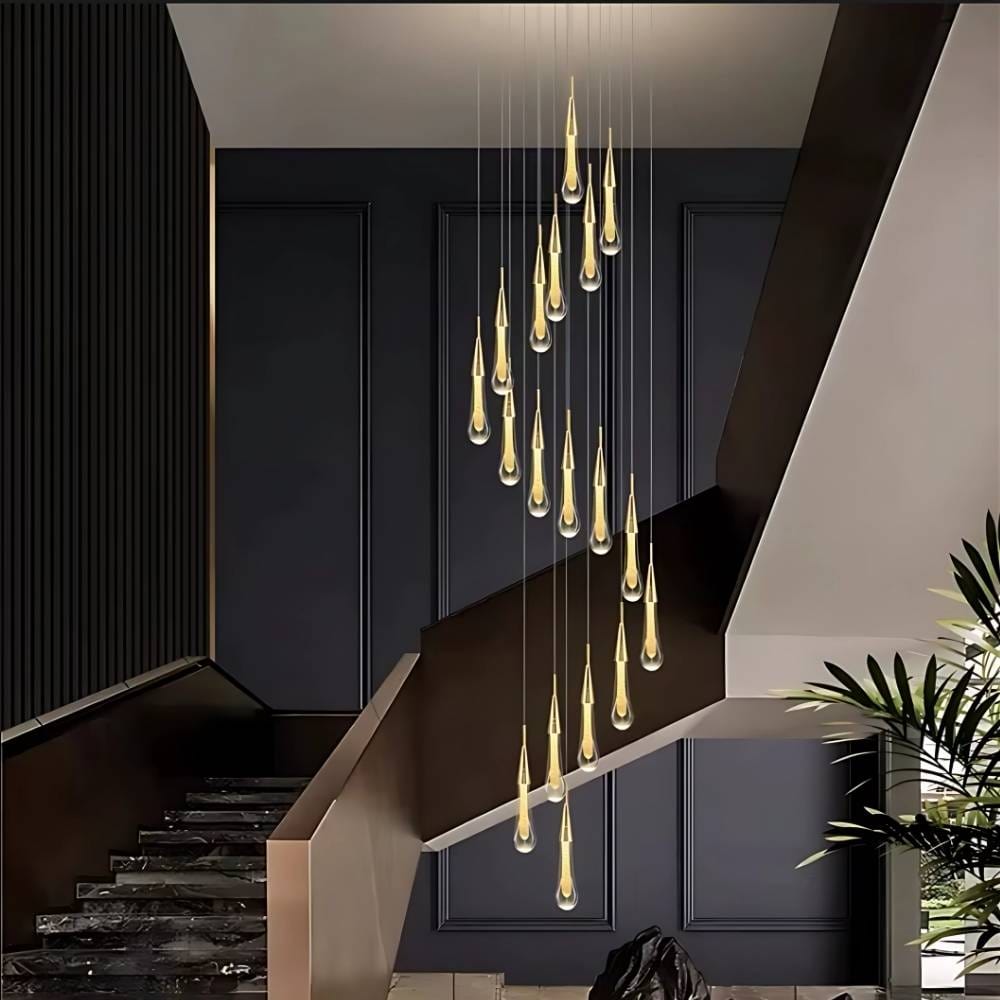 Mist Crystal Staircase Chandelier Gold / Warm White 3000K / 8 Modern Chandelier