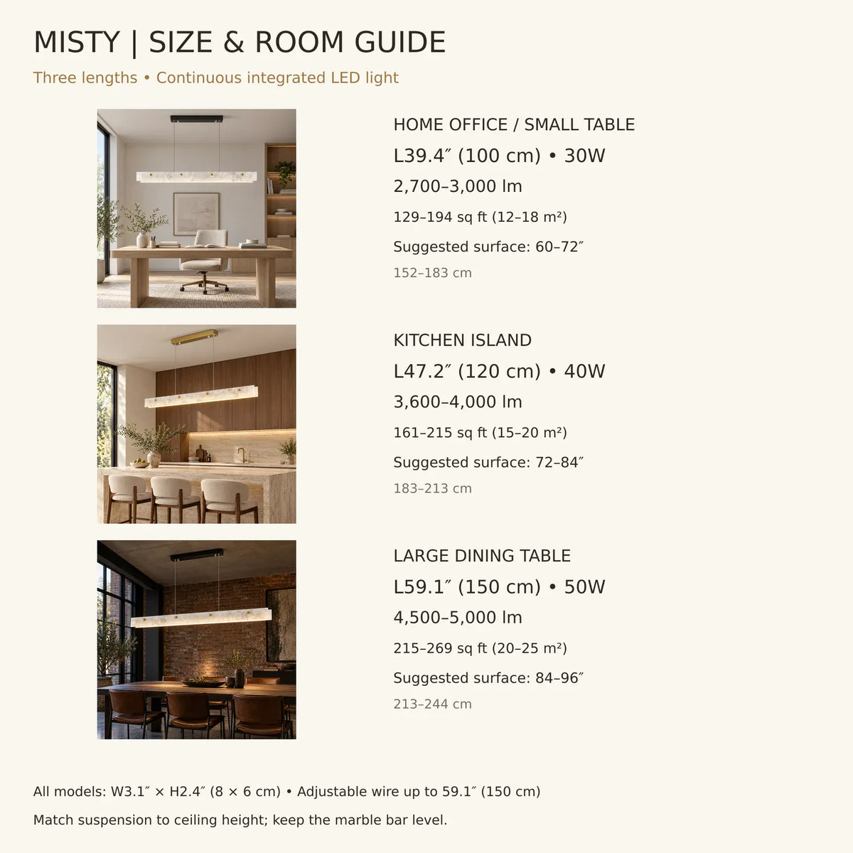 Misty Linear Kitchen Chandelier Modern Chandelier