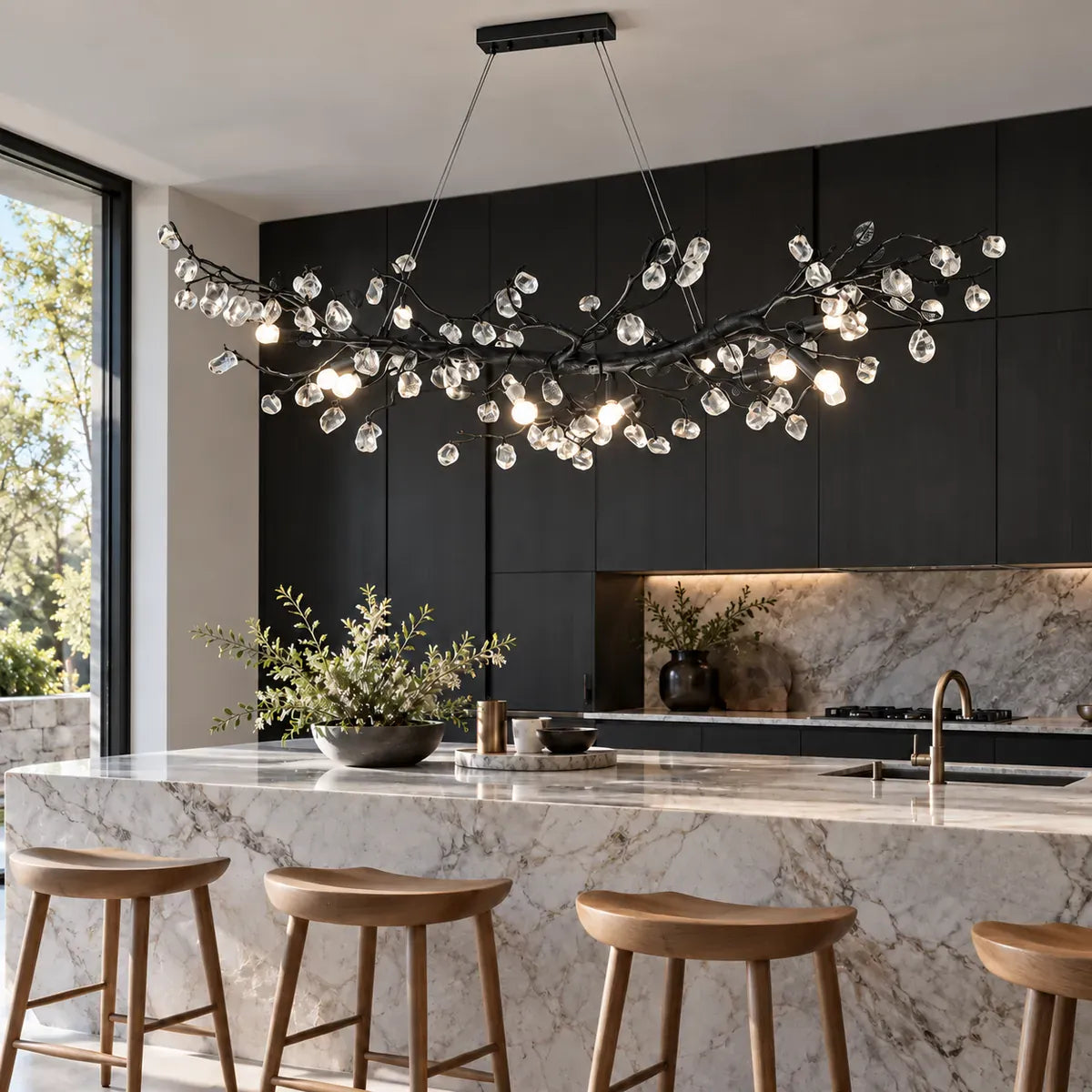 Nadia Rustic Branch Chandelier Black / Linear 39.37" (100cm) / Warm White 2700K Modern Chandelier